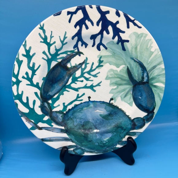 Melamine "Ocean" outdoor 9" Salad Lunch Plates Set of 3 Sea Turtle Crab Starfish - Picture 4 of 5